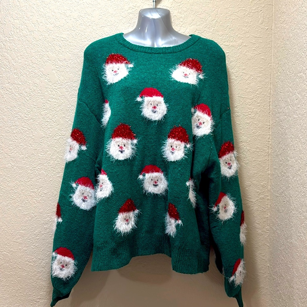NWT, Green Glitter Santa Sweater